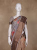 Beige and Grey Floral Printed Design Chanderi Cotton Saree  with Zari Woven Border