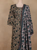 Beige and Teal Green Floral Printed Cotton Salwar Suit with Dupatta