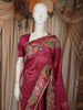 Berry Pink Striped Zari  Woven Design Pure Tissue Fancy Saree with Floral Border