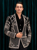 Black Abstract Beads and Mirror Embroidered Design Velvet Wedding Men's Suit