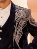Navy Blue Abstract Designed Men's Suit - Diadem