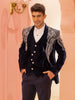 Navy Blue Abstract Designed Men's Suit - Diadem