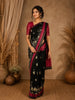 Black And Maroon Floral Printed Chandheri Cotton Saree