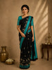 Black And Teal Green Floral Printed Chandheri Cotton Saree