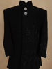 Black Bead Embroidered Indo-Western Kids Viscose Sherwani With White Pajama