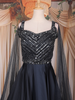 Black Beads Embroidered Design Satin Gown