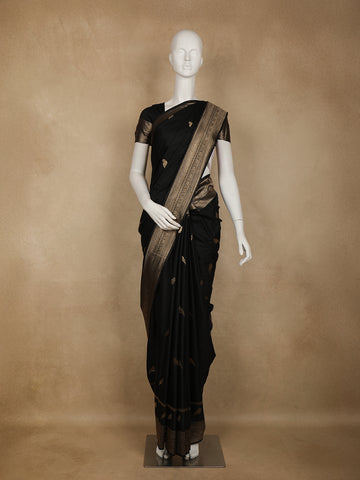 Black Bird Design Raw Silk Saree - Diadem