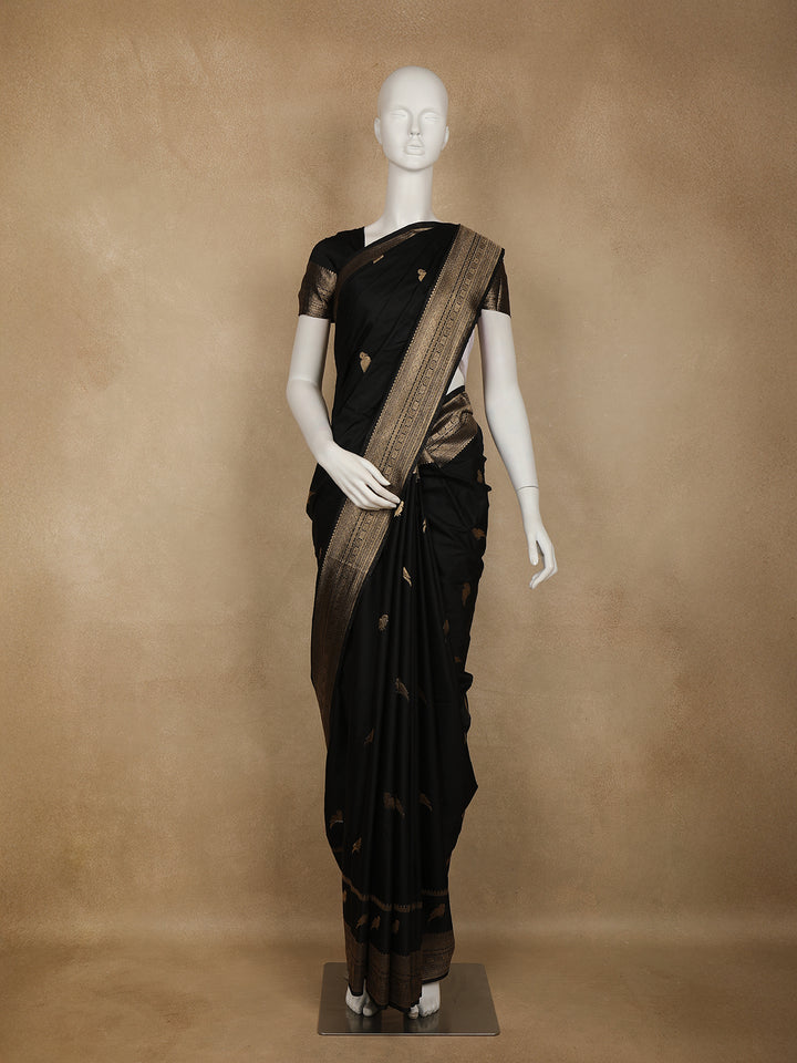 Black Bird Design Raw Silk Saree - Diadem