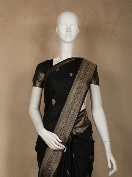Black Bird Design Raw Silk Saree - Diadem