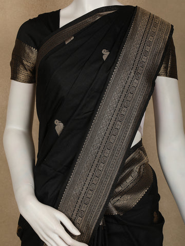 Black Bird Design Raw Silk Saree - Diadem