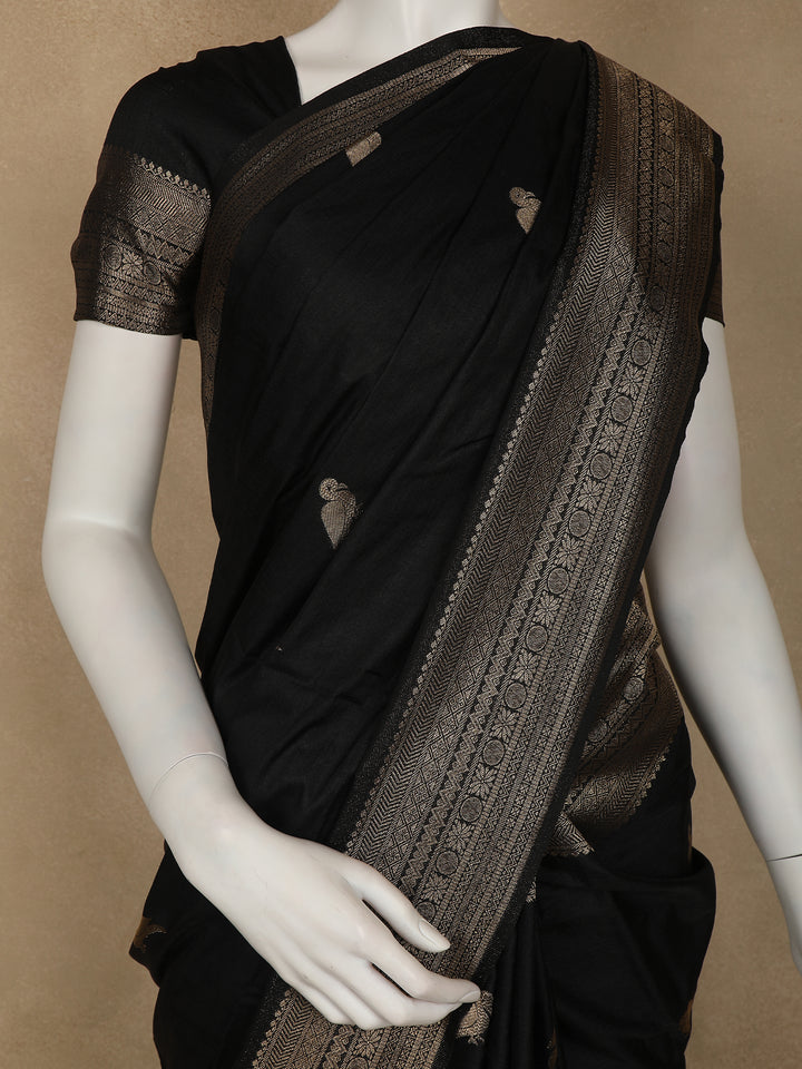Black Bird Design Raw Silk Saree - Diadem