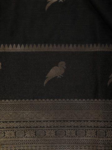 Black Bird Design Raw Silk Saree - Diadem