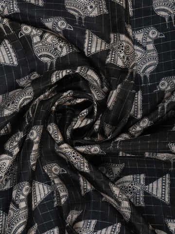 Black Bird Design Tussar Silk Saree - Diadem