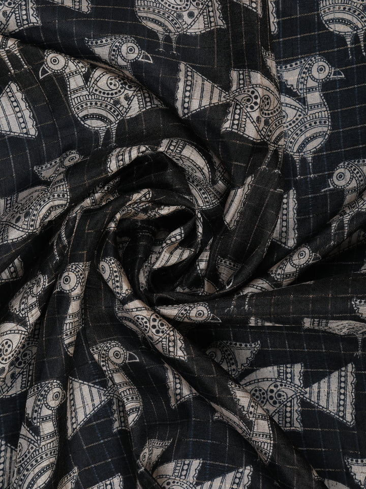 Black Bird Design Tussar Silk Saree - Diadem
