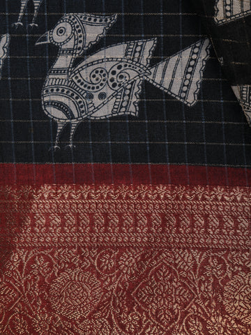 Black Bird Design Tussar Silk Saree - Diadem