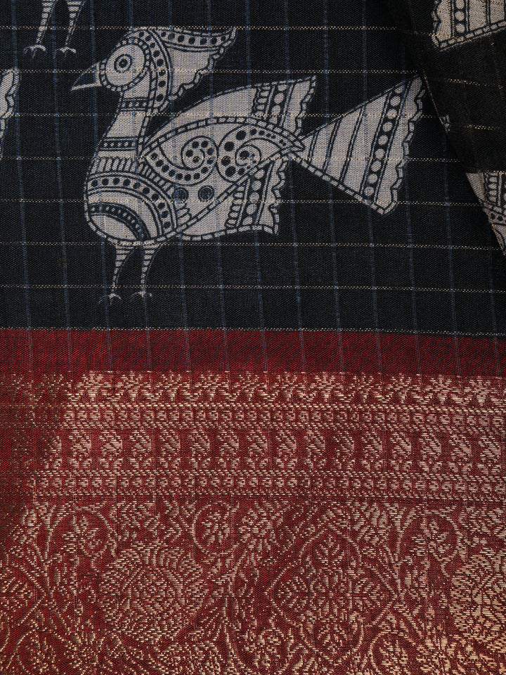 Black Bird Design Tussar Silk Saree - Diadem