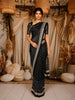 Black Butta Printed Design Chiffon Saree with Contrast White Pattern Border