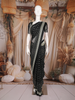 Black Butta Printed Design Chiffon Saree with Contrast White Pattern Border