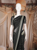 Black Butta Printed Design Chiffon Saree with Contrast White Pattern Border