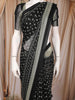 Black Butta Printed Design Chiffon Saree with Contrast White Pattern Border