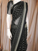 Black Butta Printed Design Chiffon Saree with Contrast White Pattern Border