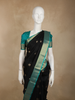 Black Butta Woven Design Pure Kanchipuram Silk Saree with Contrast Zari Border