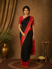 Black Butta Woven Design Soft Silk Saree with Contrast Red Zari Border