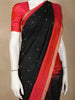 Black Butta Woven Design Soft Silk Saree with Contrast Red Zari Border