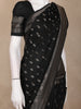 Black Butta Woven Raw Silk Saree with Floral Zari Border