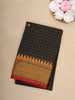 Black Checks Design Cotton Saree with Red Temple Border