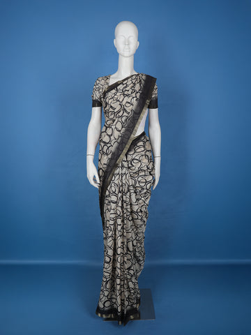 Black Abstract Printed Chiffon Saree - Diadem