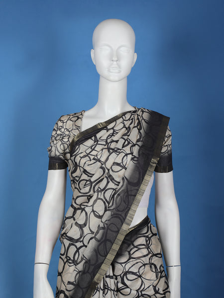 Black Abstract Printed Chiffon Saree - Diadem
