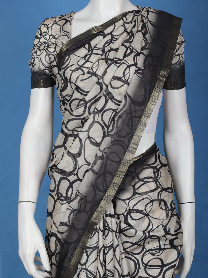 Black Abstract Printed Chiffon Saree - Diadem