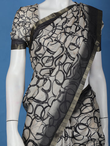 Black Abstract Printed Chiffon Saree - Diadem