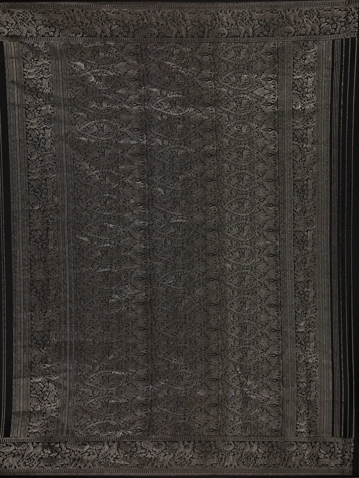 Black Deer Motif Woven Pure Kanchipuram Silk Saree - Diadem