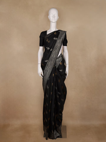 Black Deer Motif Woven Pure Kanchipuram Silk Saree - Diadem