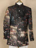 Black Digital Printed Designer Kids Polyester Sherwani Set with White Pants