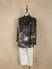 Black Digital Printed Designer Kids Polyester Sherwani Set with White Pants