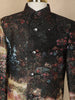 Black Digital Printed Designer Kids Polyester Sherwani Set with White Pants