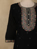 Black Floral Butta Design Georgette Straight Cut Salwar Suit with Dupatta