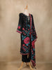 Black Floral Design Organza Straight Cut Salwar Suit