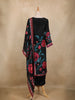 Black Floral Design Organza Straight Cut Salwar Suit
