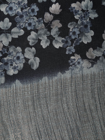 Black Floral Design Raw Silk Saree - Diadem