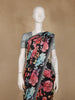 Black Floral Design Satin Saree - Diadem
