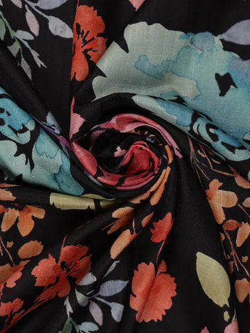 Black Floral Design Satin Saree - Diadem