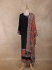 Black Floral Design Synthetic Straight Cut Salwar Suit