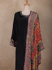 Black Floral Design Synthetic Straight Cut Salwar Suit
