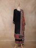Black Floral Design Synthetic Straight Cut Salwar Suit