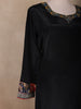 Black Floral Design Synthetic Straight Cut Salwar Suit