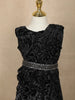 Black Floral Design Velvet Kids Lehenga With Sequined Waist Belt